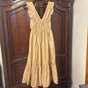 Mable Ruffle Sleeveless Beige/Tan Dress Size L